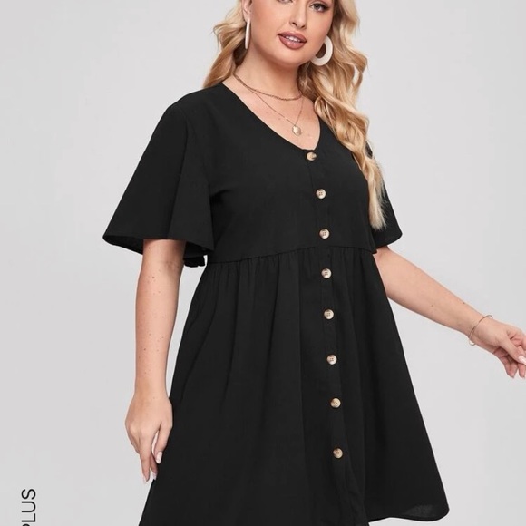SHEIN Dresses & Skirts - shein flutter sleeve black button down dress